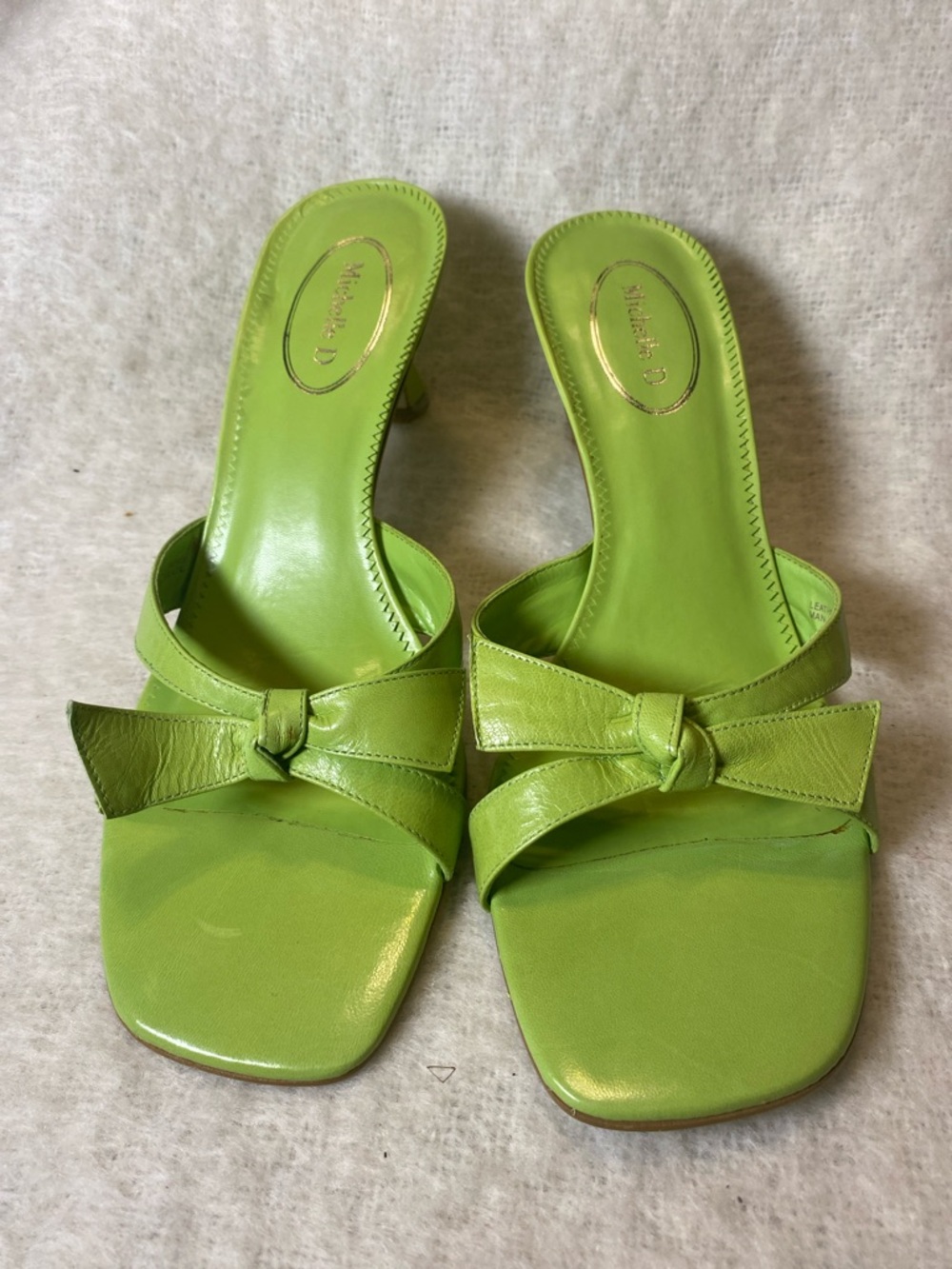 Michelle D Lime Green Knot-Front Slide Mules